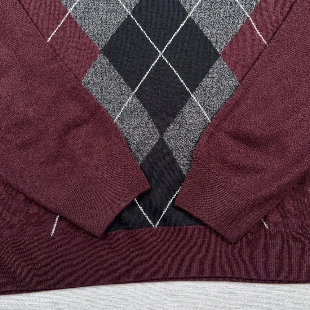 Dockers Sweater Mens 2XLT Burgundy Acrylic Long Sleeve Argyle Crew Neck NEW